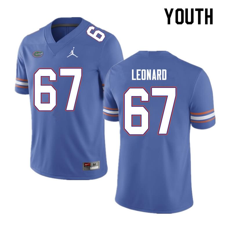 NCAA Florida Gators Richie Leonard Youth #67 Nike Blue Stitched Authentic College Football Jersey UTI7764UU